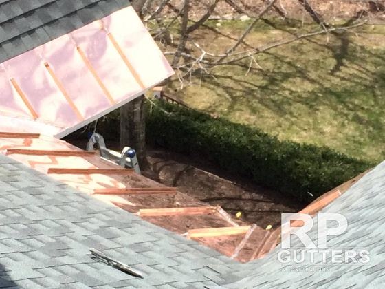 Copper roof section during installation